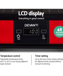 Devanti 7 Trays Food Dehydrators Fruit Dryer Beef Jerky Maker Stainless Steel Red