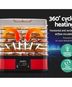 Devanti 7 Trays Food Dehydrators Fruit Dryer Beef Jerky Maker Stainless Steel Red