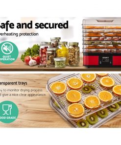 Devanti 7 Trays Food Dehydrators Fruit Dryer Beef Jerky Maker Stainless Steel Red