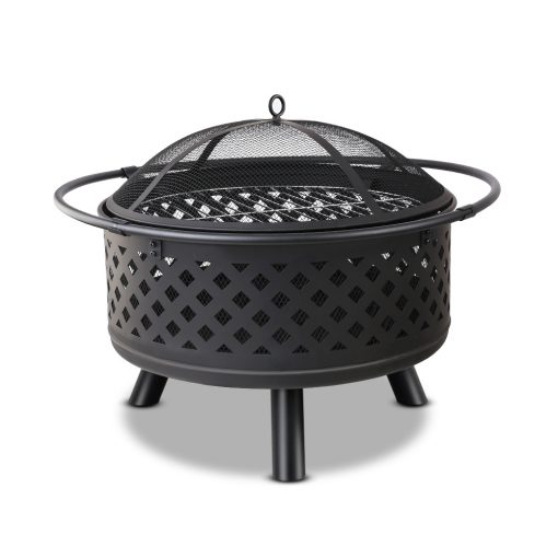 Grillz 30 Inch Portable Outdoor Fire Pit and BBQ - Black