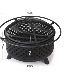Grillz 30 Inch Portable Outdoor Fire Pit and BBQ - Black