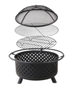 Grillz 30 Inch Portable Outdoor Fire Pit and BBQ - Black