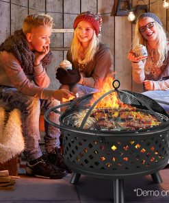 Grillz 30 Inch Portable Outdoor Fire Pit and BBQ - Black