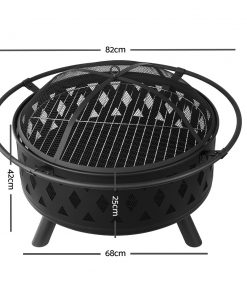 Grillz 32 Inch Portable Outdoor Fire Pit and BBQ - Black
