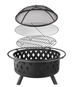 Grillz 32 Inch Portable Outdoor Fire Pit and BBQ - Black