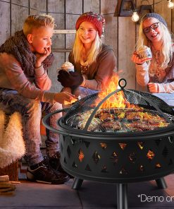 Grillz 32 Inch Portable Outdoor Fire Pit and BBQ - Black