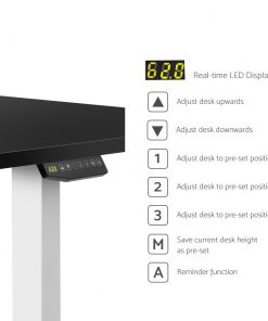Electric Motorised Height Adjustable Standing Desk - White Frame with 160cm Black Top