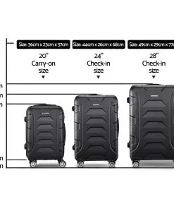 Wanderlite 3PCS Carry On Luggage Sets Suitcase TSA Travel Hard Case Lightweight Black