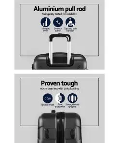 Wanderlite 3PCS Carry On Luggage Sets Suitcase TSA Travel Hard Case Lightweight Black