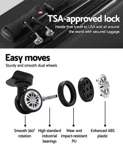 Wanderlite 3PCS Carry On Luggage Sets Suitcase TSA Travel Hard Case Lightweight Black