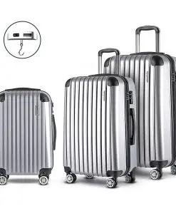 Wanderlite 3 Piece Lightweight Hard Suit Case Luggage Silver