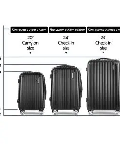 Wanderlite 3pc Luggage Sets Suitcases Set Travel Hard Case Lightweight Black