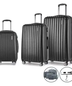 Wanderlite 3 Piece Luggage Suitcase Trolley - Black