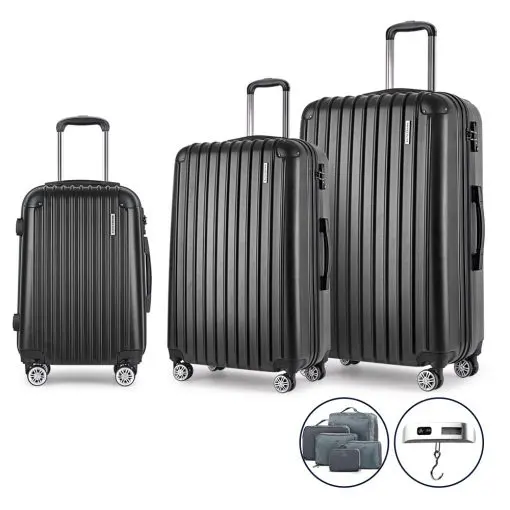 Wanderlite 3 Piece Luggage Suitcase Trolley - Black