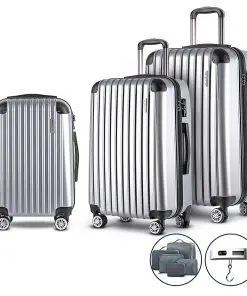 Wanderlite 3 Piece Luggage Suitcase Trolley - Silver