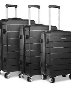 Wanderlite 3PC Luggage Suitcase Trolley - Black