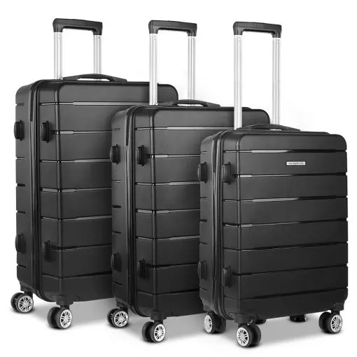 Wanderlite 3PC Luggage Suitcase Trolley - Black