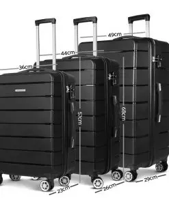 Wanderlite 3PC Luggage Suitcase Trolley - Black