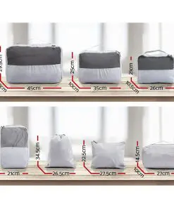 Wanderlite 7PCS Grey Luggage Organiser Suitcase Sets Travel Packing Cubes Pouch Bag