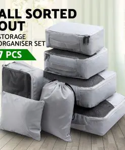 Wanderlite 7PCS Grey Luggage Organiser Suitcase Sets Travel Packing Cubes Pouch Bag