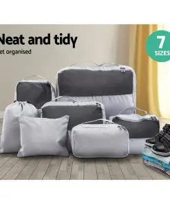 Wanderlite 7PCS Grey Luggage Organiser Suitcase Sets Travel Packing Cubes Pouch Bag