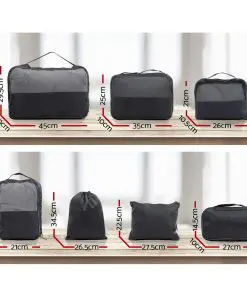 Wanderlite 7PCS Dark Grey Packing Cubes Travel Luggage Organiser Suitcase Storage Bag