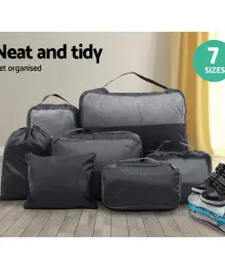 Wanderlite 7PCS Dark Grey Packing Cubes Travel Luggage Organiser Suitcase Storage Bag