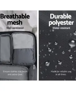 Wanderlite 7PCS Dark Grey Packing Cubes Travel Luggage Organiser Suitcase Storage Bag