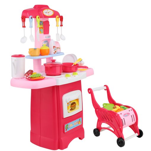 Keezi Kids Kitchen and Trolley Playset - Red