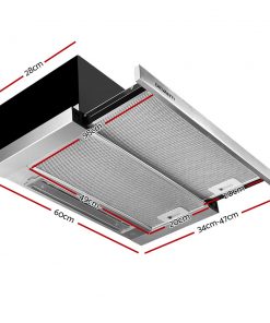 DEVANTi Rangehood Range Hood Stainless Steel Kitchen Canopy 600mm Black