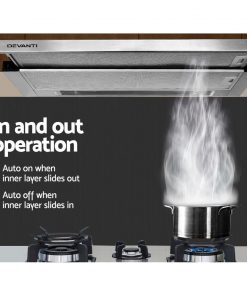 DEVANTi Rangehood Range Hood Stainless Steel Kitchen Canopy 600mm Black