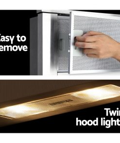 DEVANTi Rangehood Range Hood Stainless Steel Kitchen Canopy 600mm Black