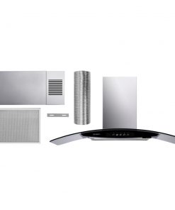 DEVANTi Rangehood 900mm Stainless Steel Curved Glass Wall Mount Range Hood