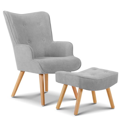 Artiss Armchair and Ottoman - Light Grey