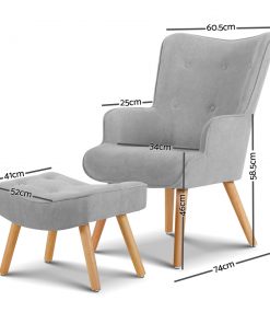 Artiss Armchair and Ottoman - Light Grey