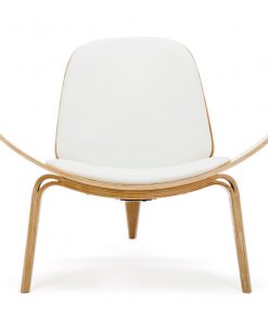 Replica Hans Wegner Shell Chair - White Top Layer Genuine Leather / Ash Wood