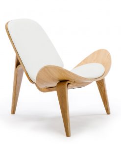 Replica Hans Wegner Shell Chair - White Top Layer Genuine Leather / Ash Wood