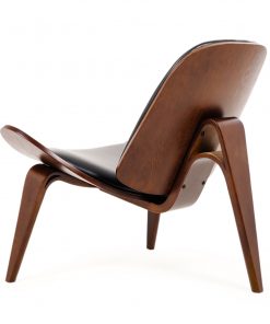 Replica Hans Wegner Shell Chair - Black PU Leather / Walnut Wood