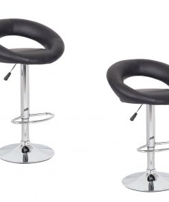 2x Black PU Leather Circular Kitchen Bar Stools