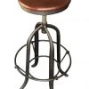 Industrial Bar Stool With Top Grain Leather Seat