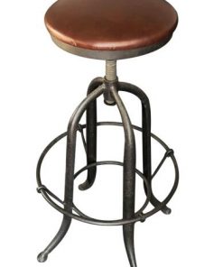 Industrial Bar Stool With Top Grain Leather Seat