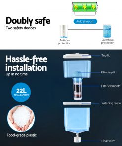 Devanti 22L Bench Top Water Cooler Dispenser Filter Purifier Hot Cold Room Temperature Three Taps