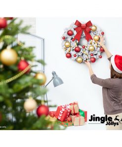 Jingle Jollys 60cm Christmas Snow Wreath Garland Window hanging Xmas Ornaments