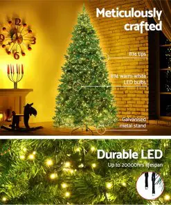 Jingle Jollys 1.8M 6FT Christmas Tree 874 LED Lights 874 Tips Warm White Green