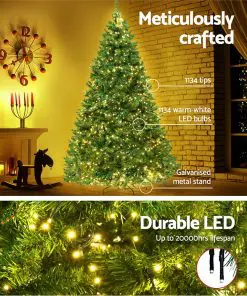 Jingle Jollys 2.1M 7FT Christmas Tree 1134 LED Lights 1134 Tips Warm White Green