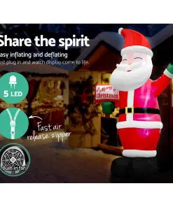Jingle Jollys 3.6M Christmas Inflatable Greeting Santa Xmas Decor LED Airpower