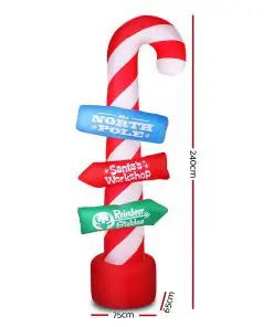Jingle Jollys 2.4M Christmas Inflatable Santa Guide Candy Pole Xmas Decor LED