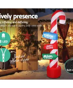 Jingle Jollys 2.4M Christmas Inflatable Santa Guide Candy Pole Xmas Decor LED