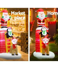 Jingle Jollys 2.4M Christmas Inflatable Santa on Chimney Decorations Outdoor LED