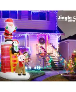 Jingle Jollys 2.4M Christmas Inflatable Santa on Chimney Decorations Outdoor LED